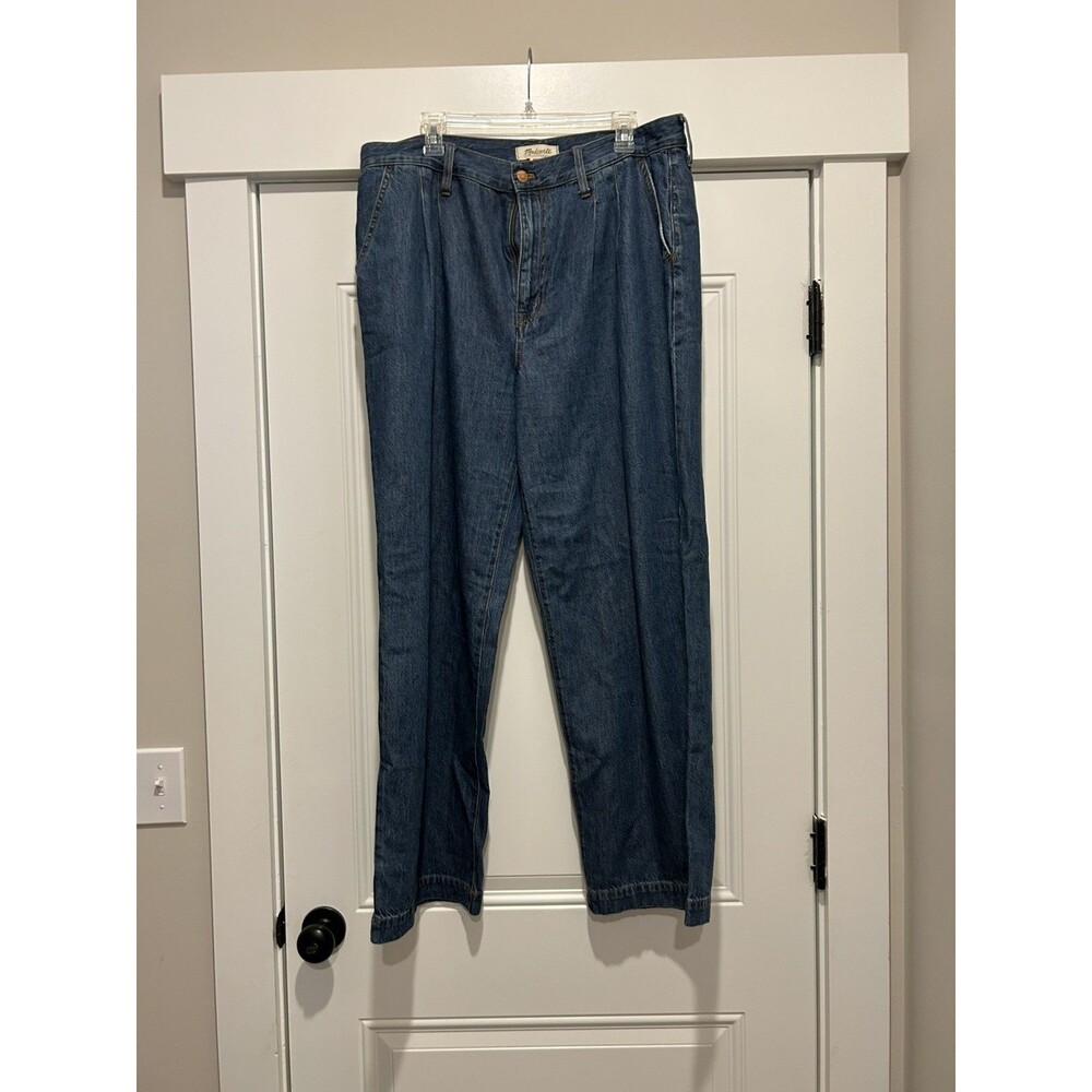 Madewell Baggy Straight Jeans Womens 32 Blue dark Wash Pleated Relaxed Denim